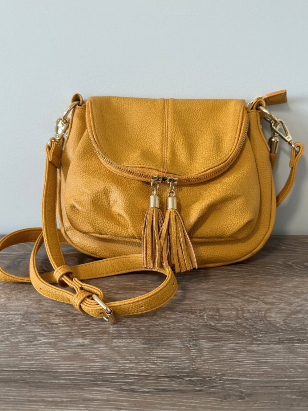 Jeane & Jax Mustard Yellow Crossbody Bag | Tassel Vegan Leather Purse